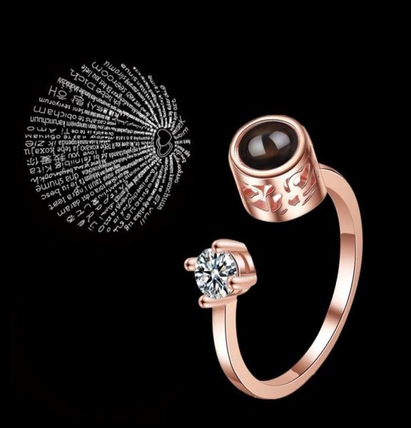 drop heart ring romantic wedding ring 100 languages i love you projection jewelry for gift9439972, Golden;silver